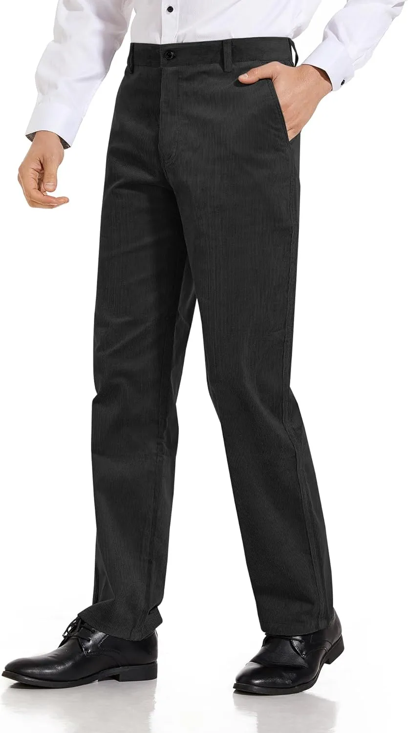 Alimens & Gentle Men's Corduroy Pant Straight Fit Flat-Front Casual Chino Pants
