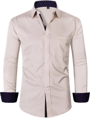 Alimens & Gentle Men's Dress Shirts Long Sleeve Wrinkle-Free Business Casual Button Down Shirt