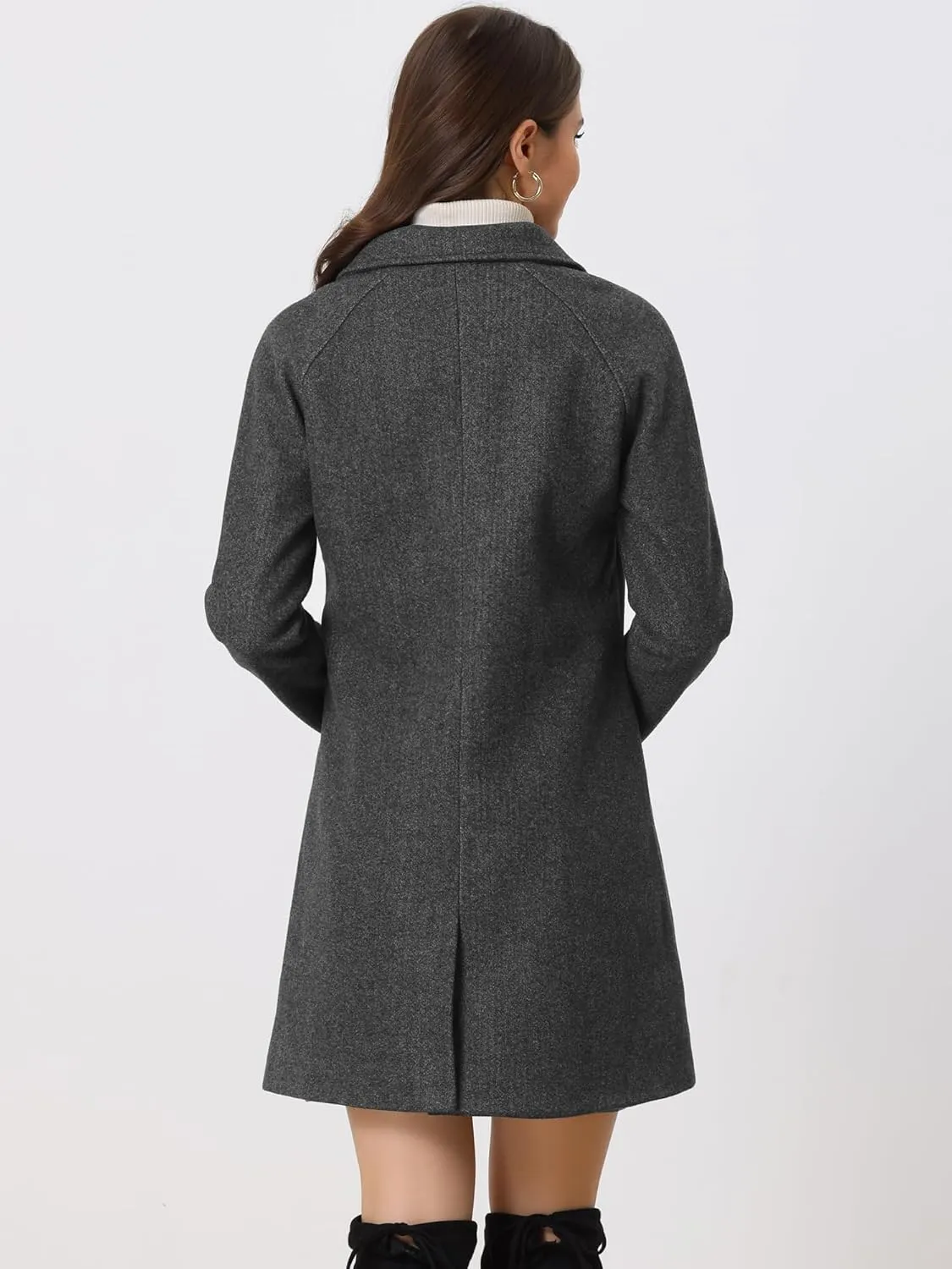 Allegra K Women's Notched Lapel Double Breasted Raglan Winter Coats