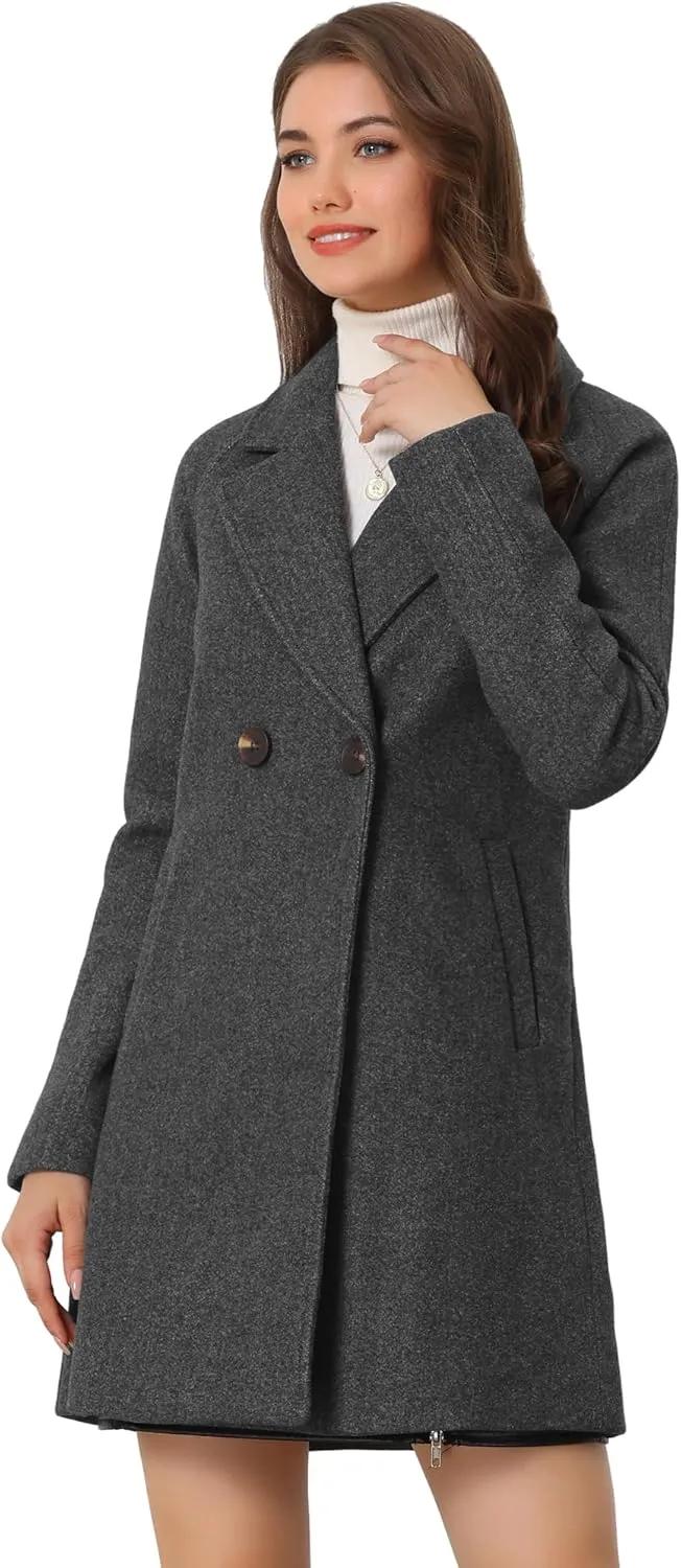 Allegra K Women's Notched Lapel Double Breasted Raglan Winter Coats