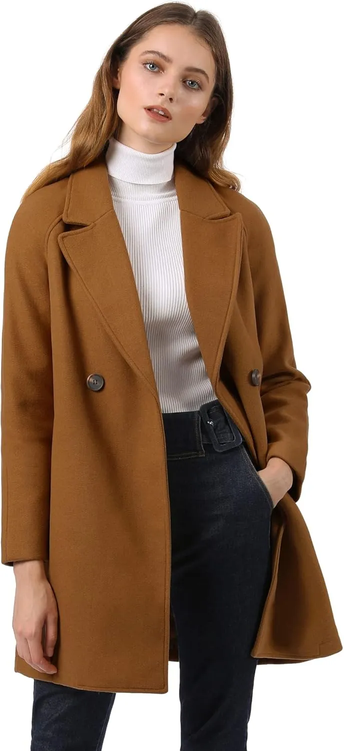 Allegra K Women's Notched Lapel Double Breasted Raglan Winter Coats