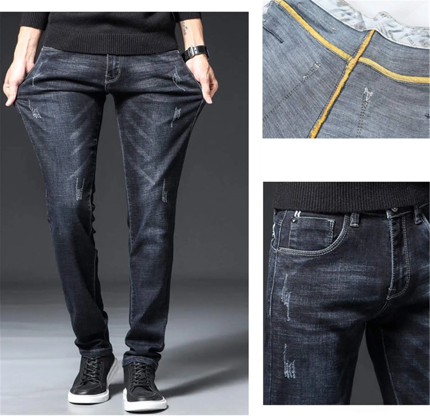 Andongnywell Men's Stretch Denim Jeans Relaxed Fit Straight Leg Jeans Regular Classic Jeans for Men