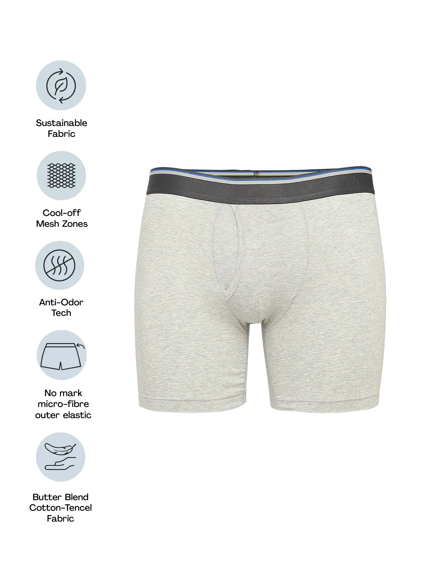 Anti Odor Cotton Tencel Cooling Boxer Brief - Lt Grey Melange