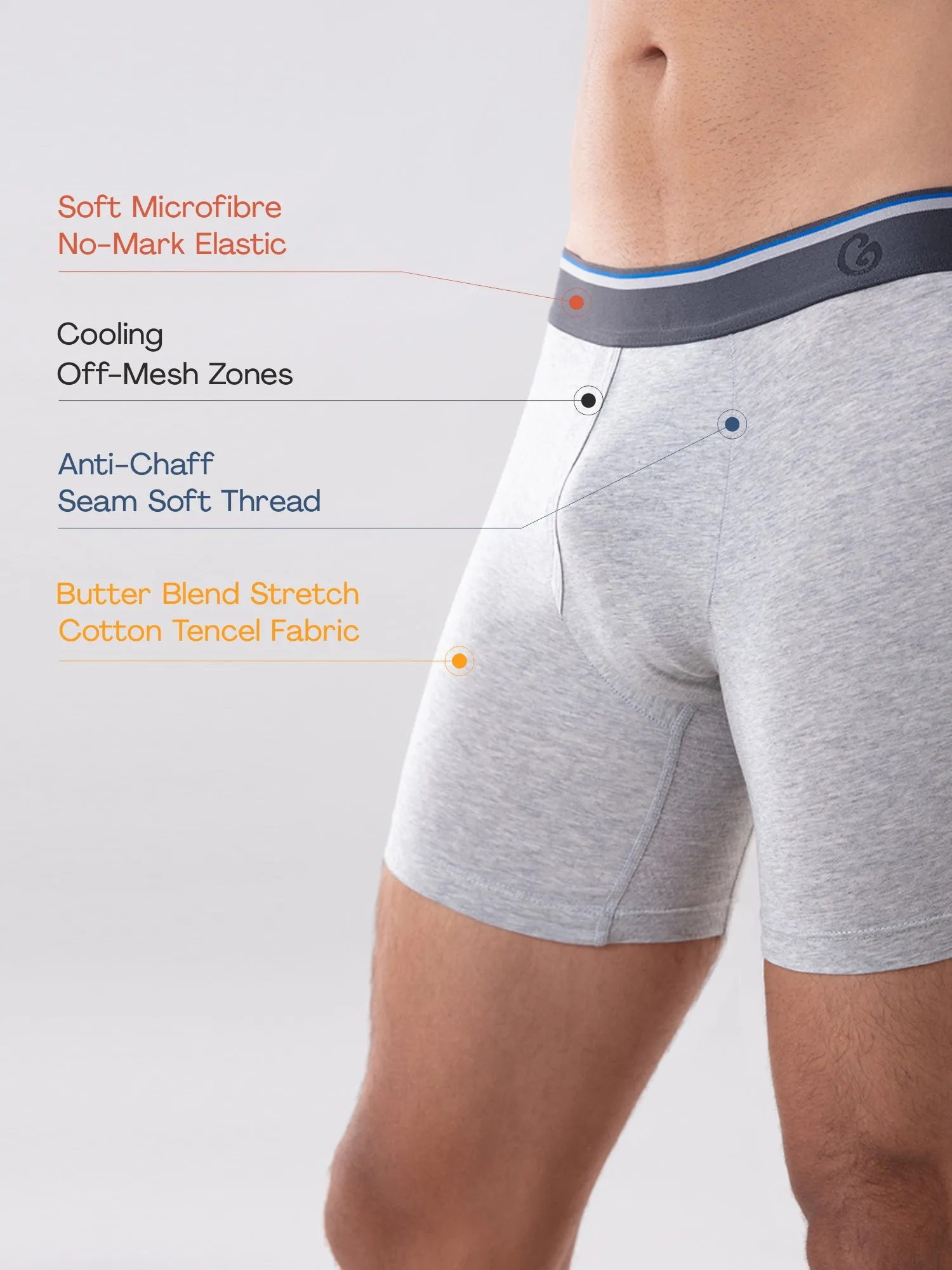 Anti Odor Cotton Tencel Cooling Boxer Brief - Lt Grey Melange