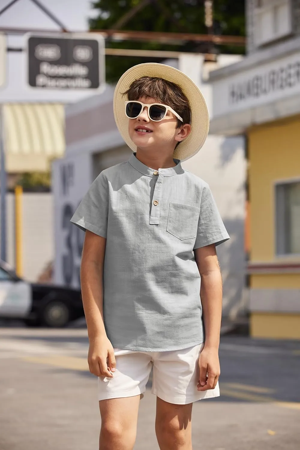 Arshiner Boys Linen Shirt Button Down Henley Short Sleeve T Shirts