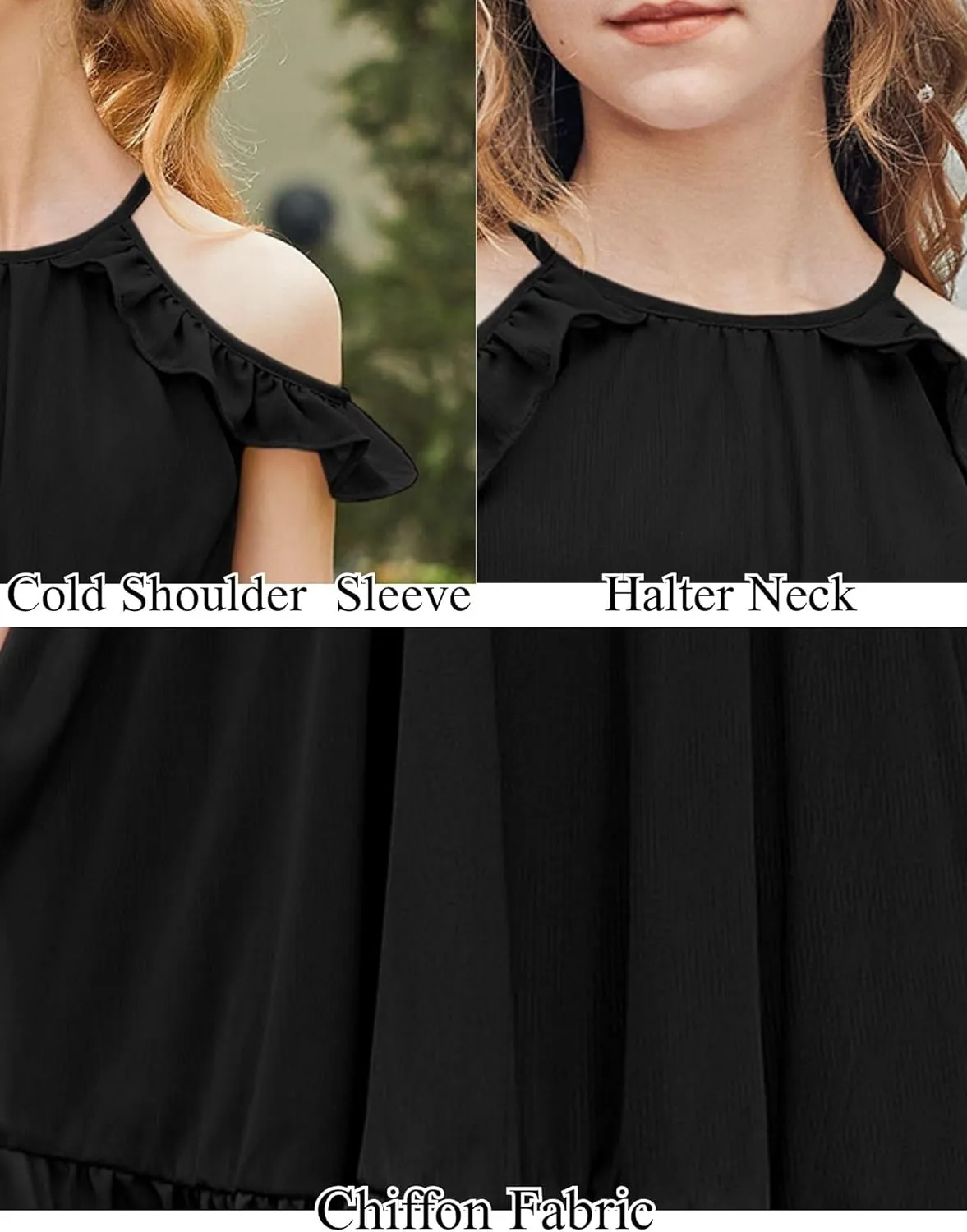 Arshiner Girls Summer Dress Casual Halter Neck Cold Shoulder Sundress