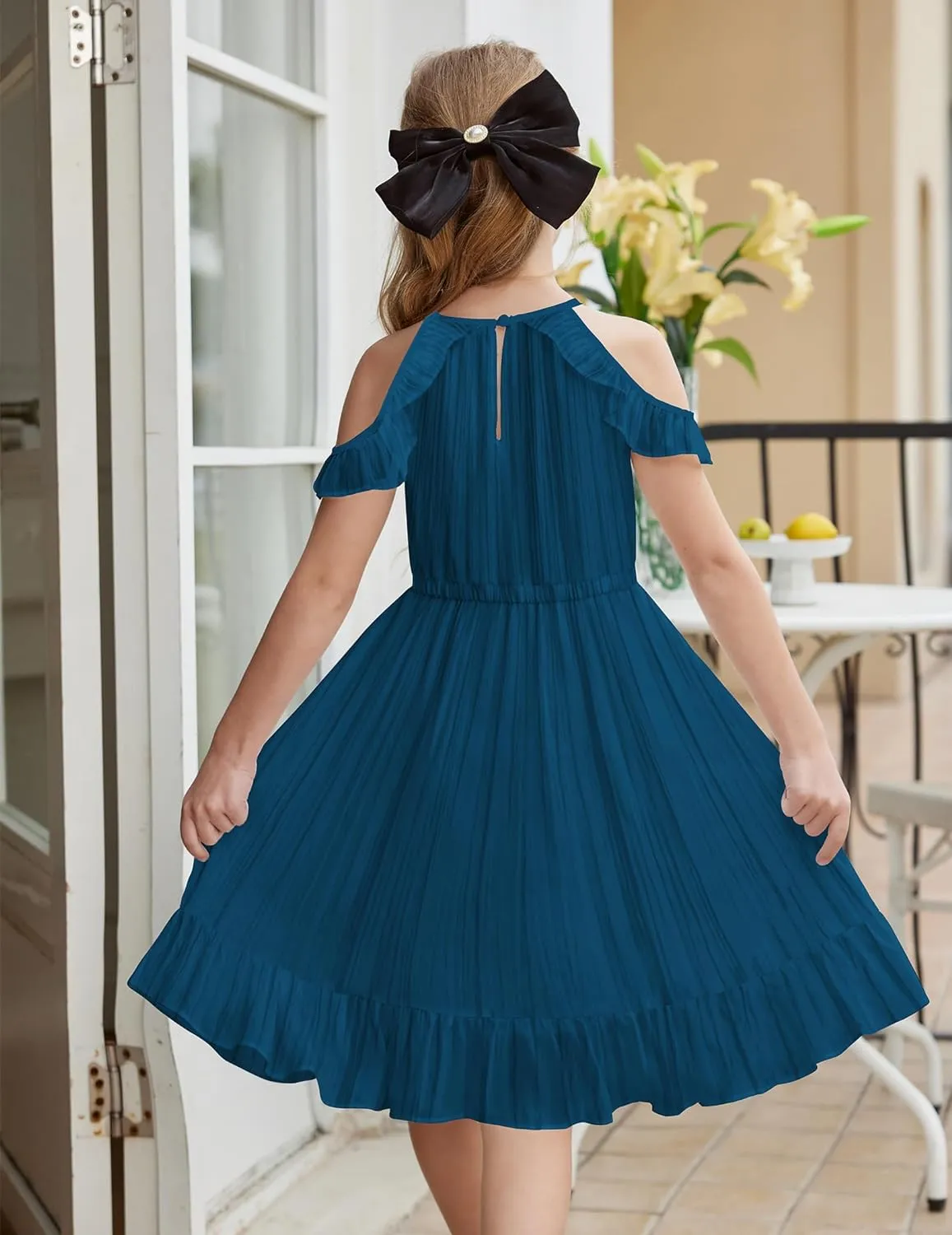 Arshiner Girls Summer Dress Casual Halter Neck Cold Shoulder Sundress