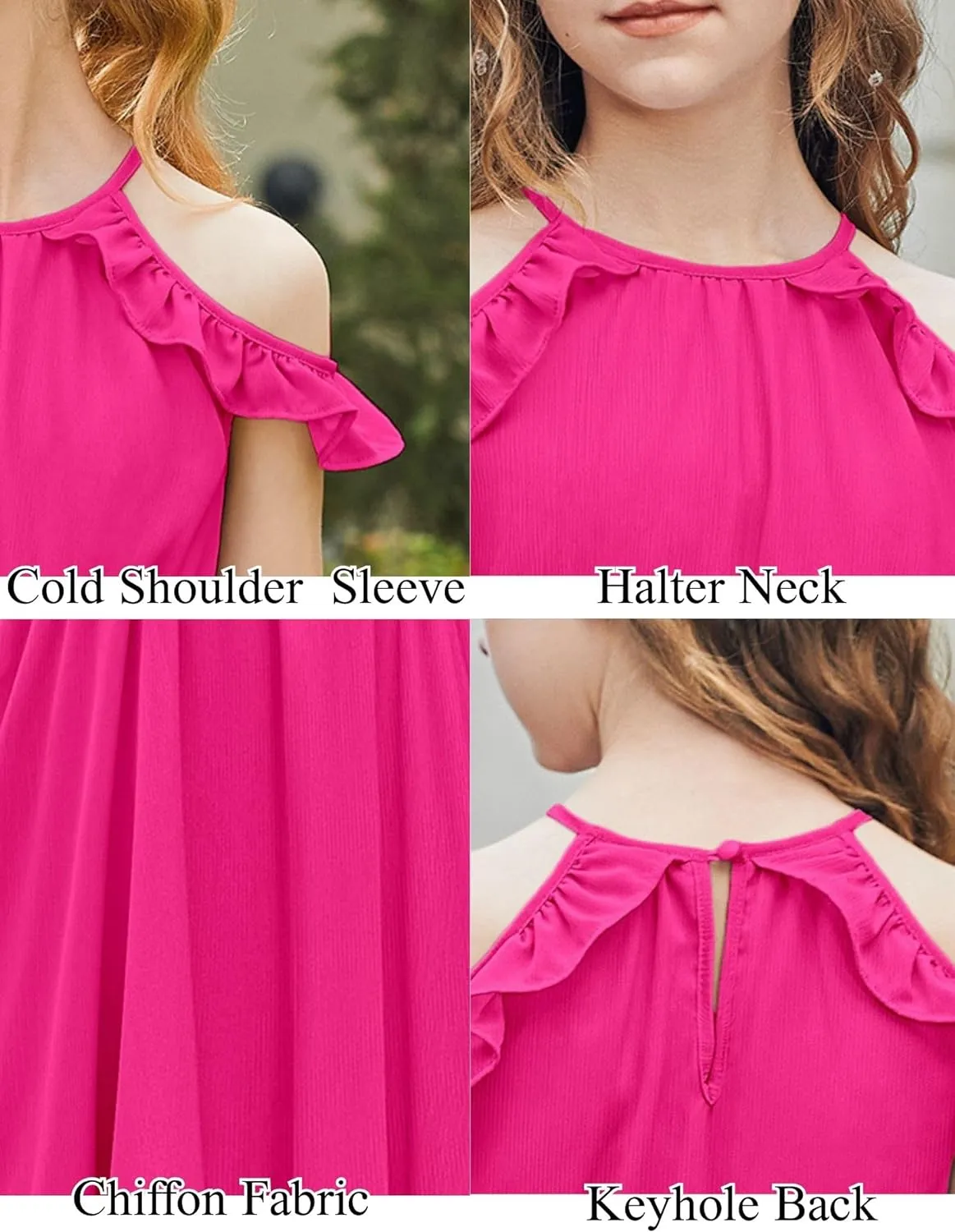 Arshiner Girls Summer Dress Casual Halter Neck Cold Shoulder Sundress