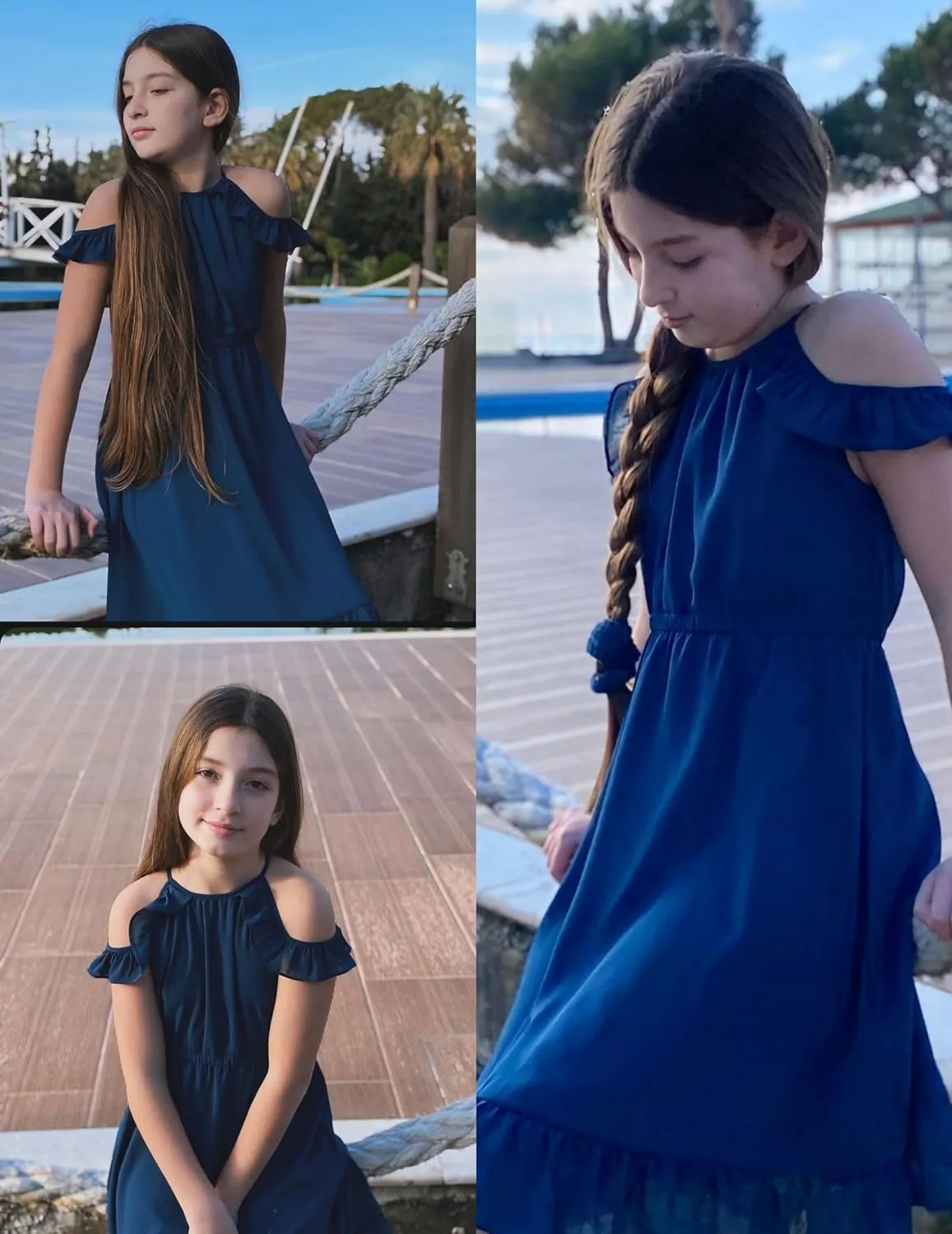 Arshiner Girls Summer Dress Casual Halter Neck Cold Shoulder Sundress