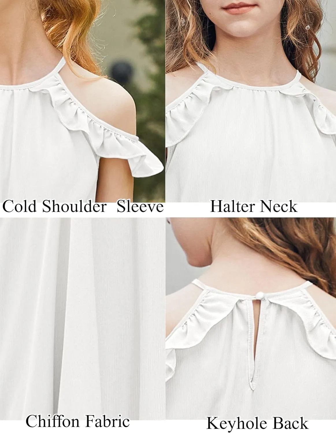 Arshiner Girls Summer Dress Casual Halter Neck Cold Shoulder Sundress