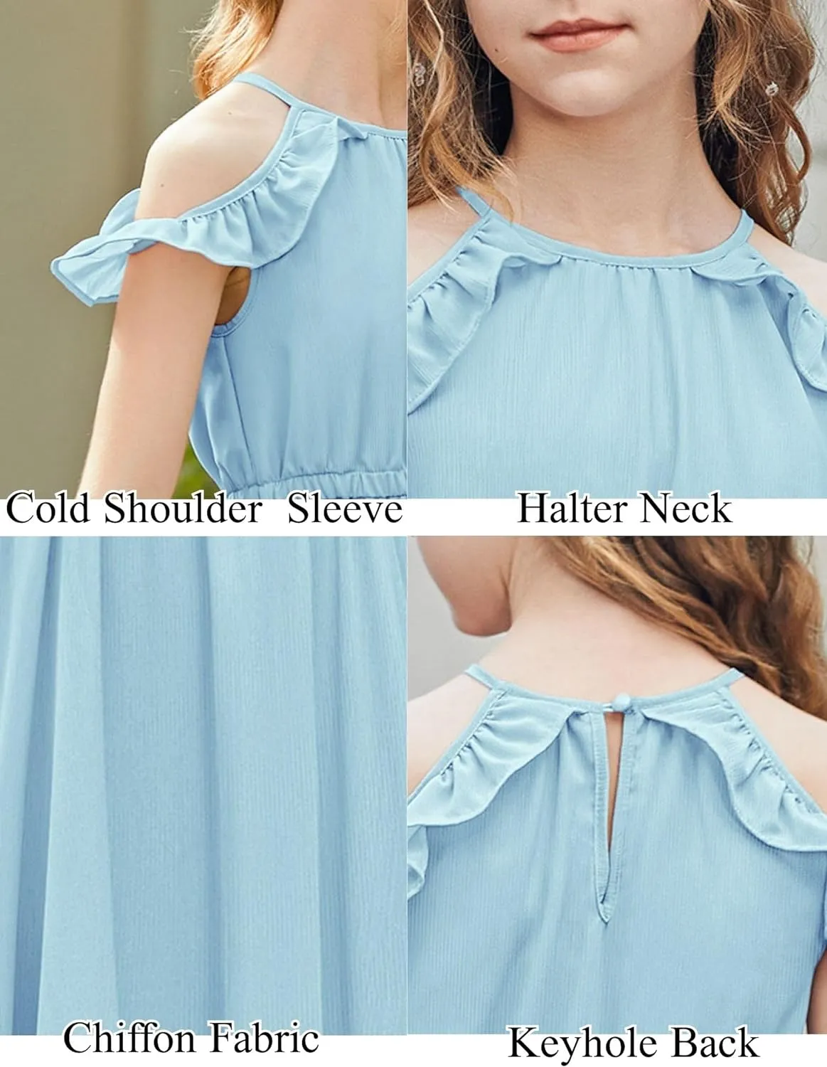 Arshiner Girls Summer Dress Casual Halter Neck Cold Shoulder Sundress