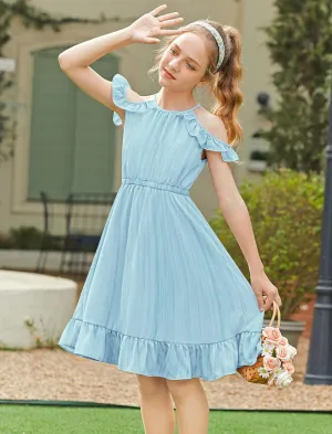 Arshiner Girls Summer Dress Casual Halter Neck Cold Shoulder Sundress