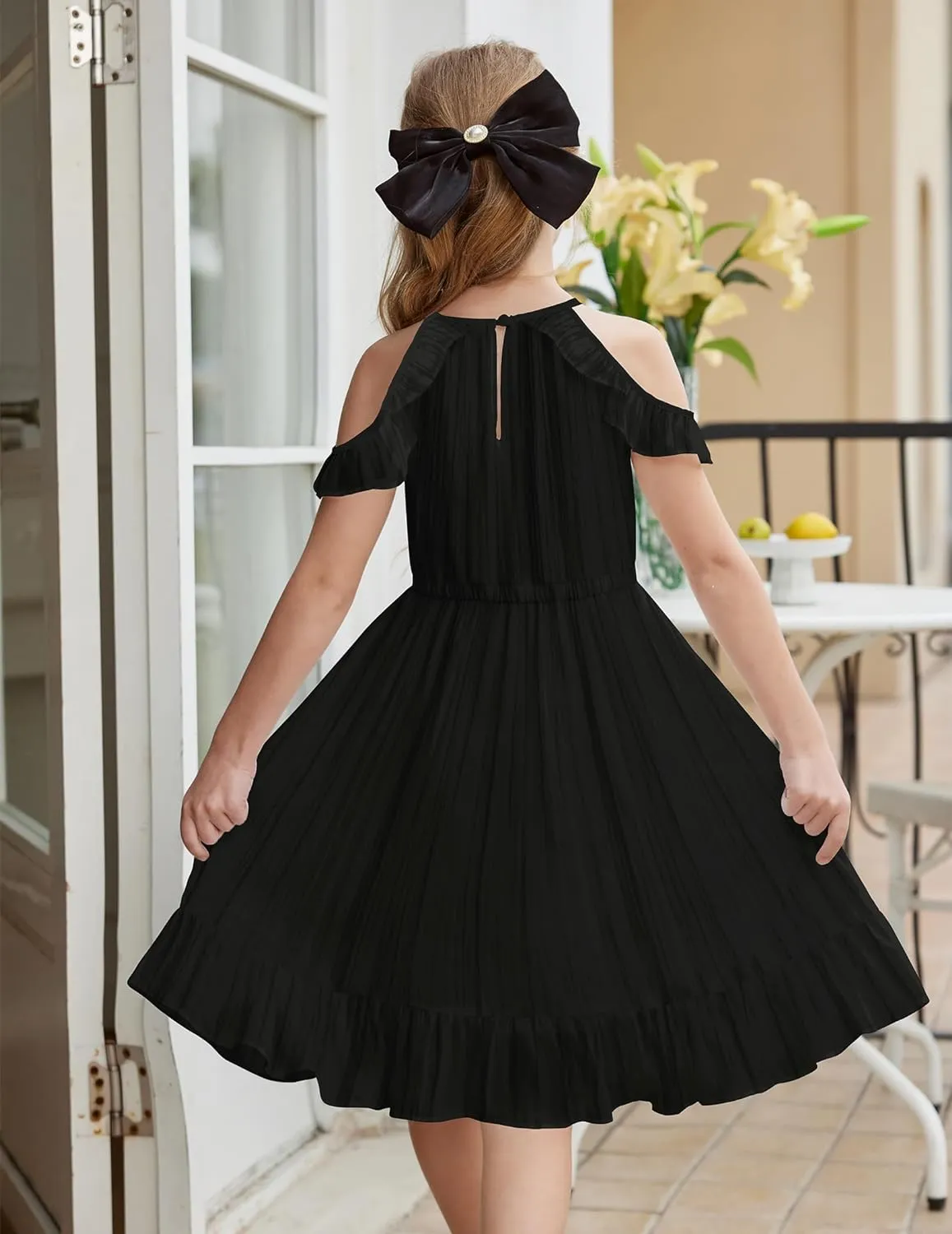 Arshiner Girls Summer Dress Casual Halter Neck Cold Shoulder Sundress