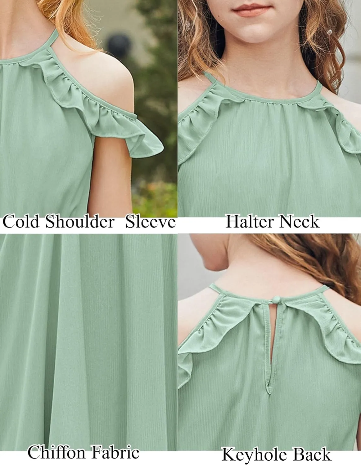 Arshiner Girls Summer Dress Casual Halter Neck Cold Shoulder Sundress