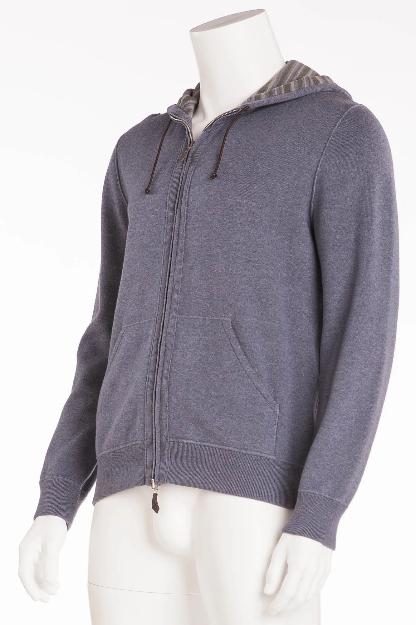 Authentic Hermes - Long Sleeve Hooded Zip Up Grey Blue - L
