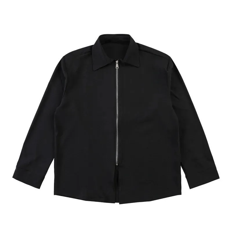 Autumn Men's Clothing Luxury Drooping Zipper Shirts Retro Premium Long-sleeved Solid Color Korean Popular Business Leisure