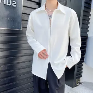 Autumn Men's Clothing Luxury Drooping Zipper Shirts Retro Premium Long-sleeved Solid Color Korean Popular Business Leisure