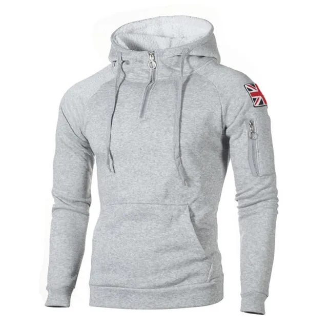 Autumn Zipper Neckline Hoodie - Sweatshirt Fleece Long Sleeve Men's Hoodie-  Sticker Pocket Winter Warmer Running Sportswear 3XL