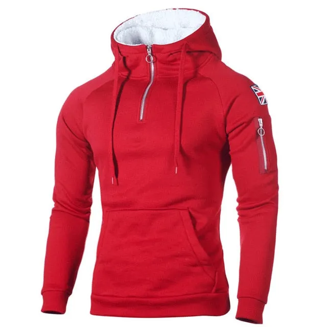 Autumn Zipper Neckline Hoodie - Sweatshirt Fleece Long Sleeve Men's Hoodie-  Sticker Pocket Winter Warmer Running Sportswear 3XL