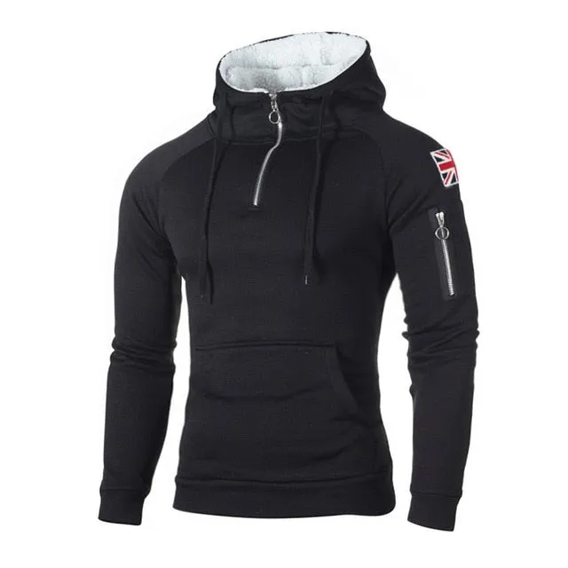 Autumn Zipper Neckline Hoodie - Sweatshirt Fleece Long Sleeve Men's Hoodie-  Sticker Pocket Winter Warmer Running Sportswear 3XL