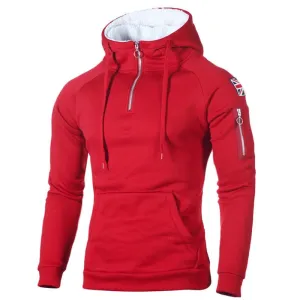 Autumn Zipper Neckline Hoodie - Sweatshirt Fleece Long Sleeve Men's Hoodie-  Sticker Pocket Winter Warmer Running Sportswear 3XL
