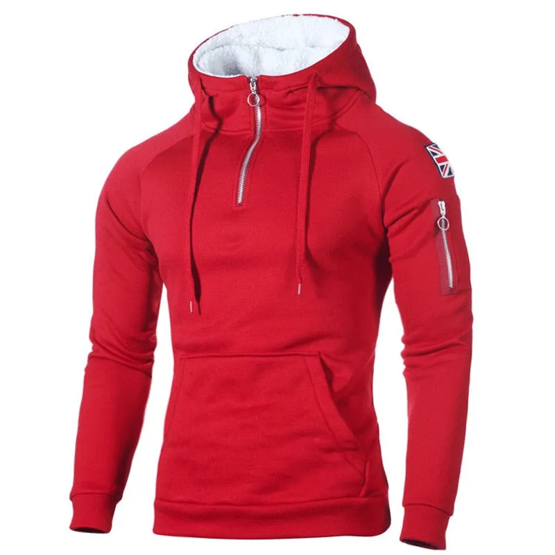 Autumn Zipper Neckline Hoodie - Sweatshirt Fleece Long Sleeve Men's Hoodie-  Sticker Pocket Winter Warmer Running Sportswear 3XL