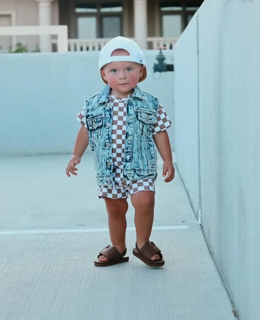 Baby Boy Neutral Checkerboard Oversized T Shirt Romper Shorts Jumpsuit Summer Outfit Trendy Clothes Cute Clothing