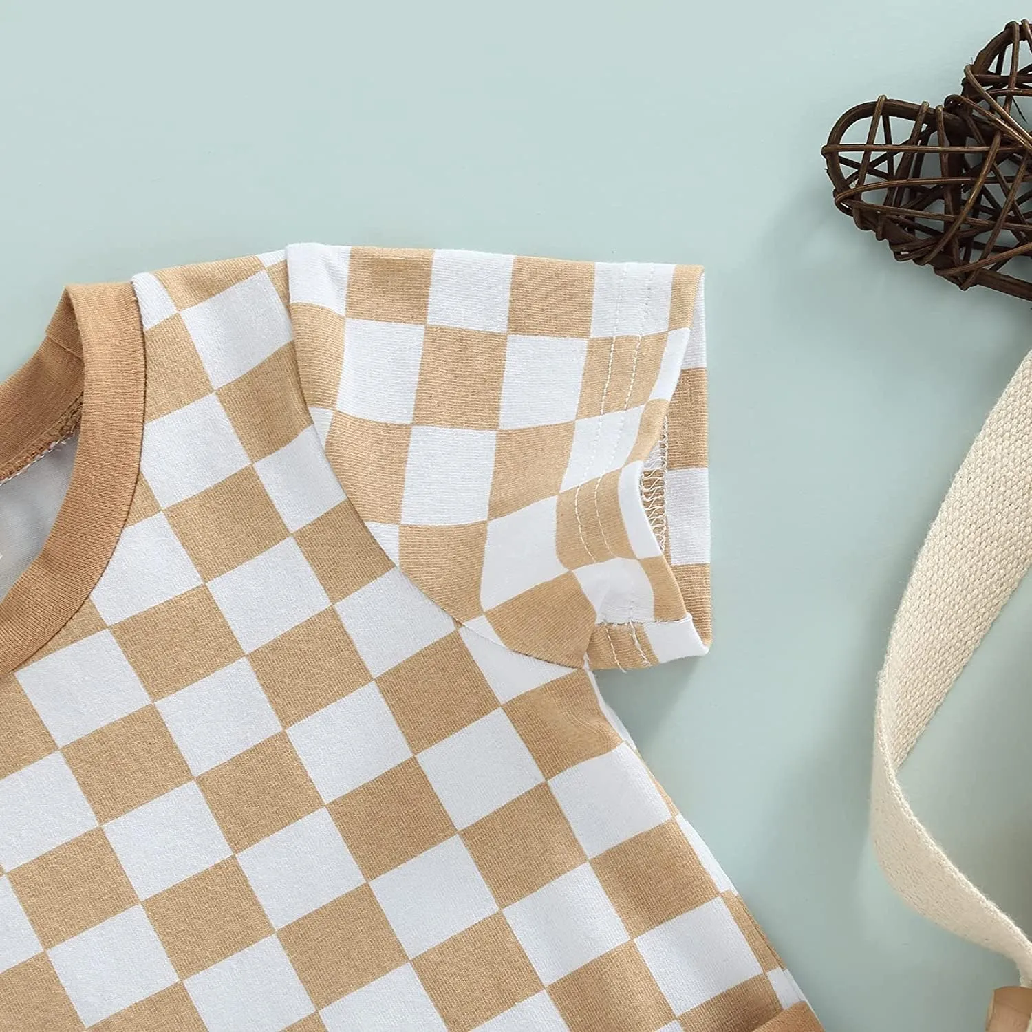 Baby Boy Neutral Checkerboard Oversized T Shirt Romper Shorts Jumpsuit Summer Outfit Trendy Clothes Cute Clothing