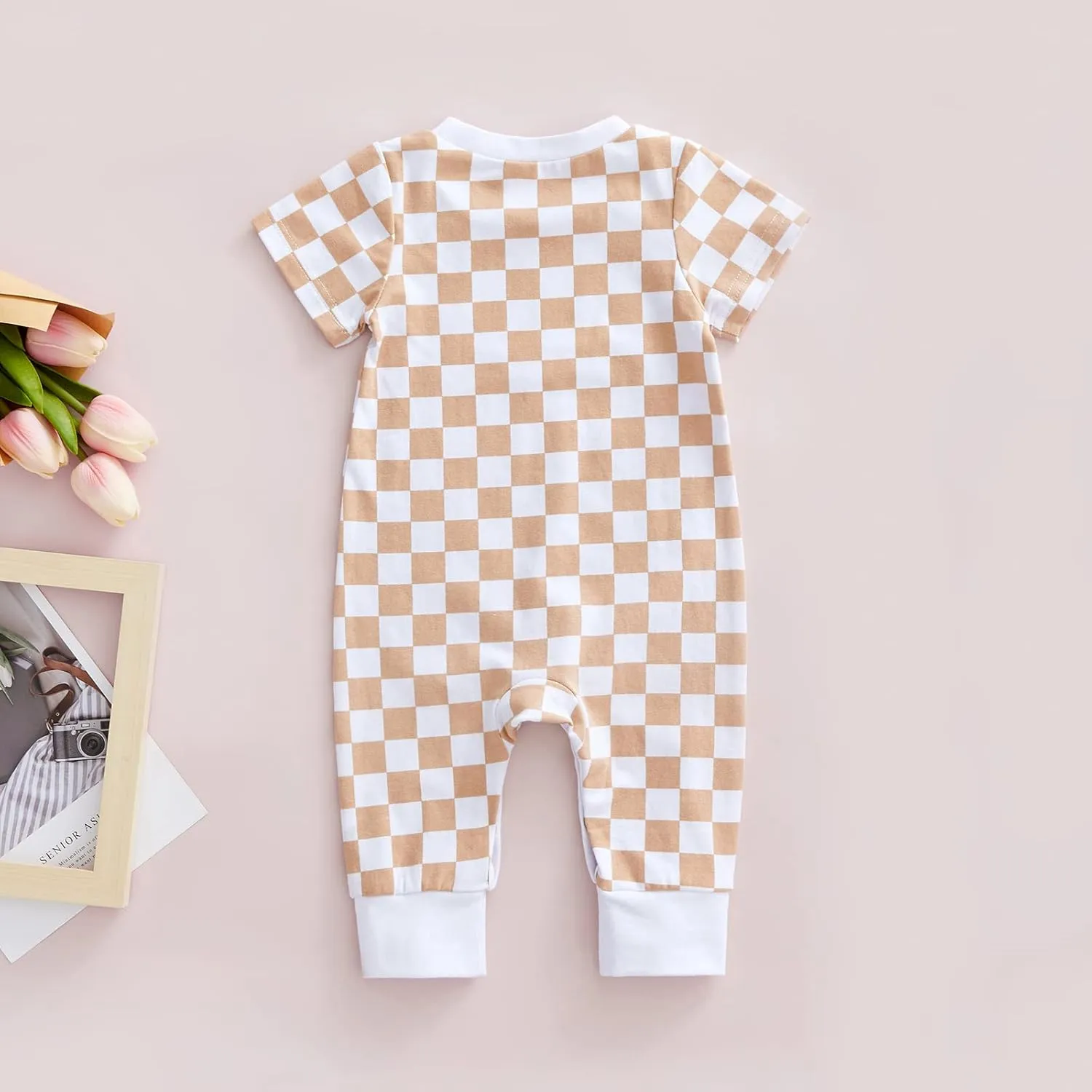 Baby Boy Neutral Checkerboard Oversized T Shirt Romper Shorts Jumpsuit Summer Outfit Trendy Clothes Cute Clothing