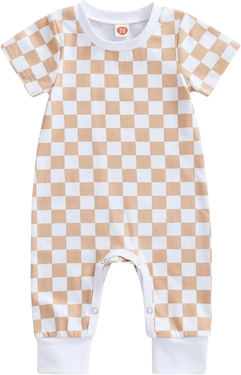 Baby Boy Neutral Checkerboard Oversized T Shirt Romper Shorts Jumpsuit Summer Outfit Trendy Clothes Cute Clothing
