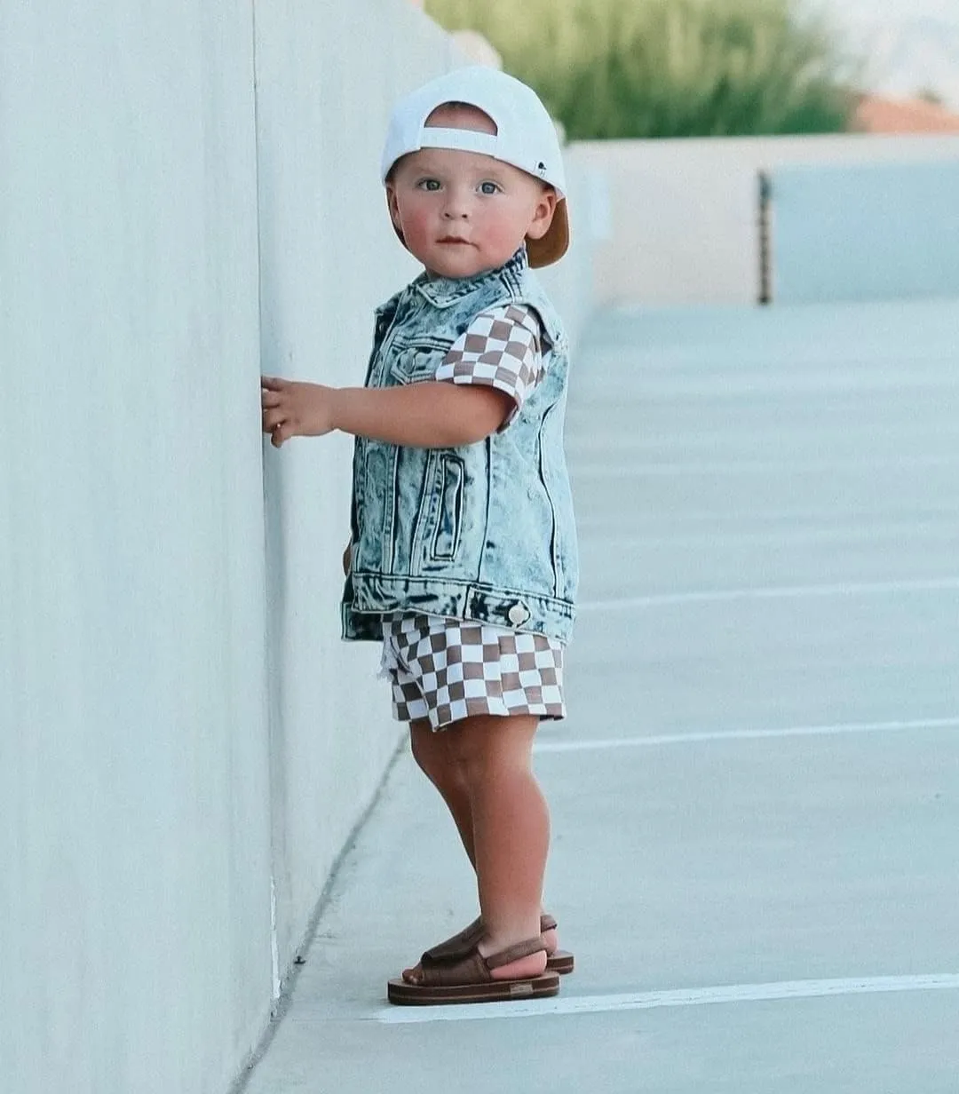 Baby Boy Neutral Checkerboard Oversized T Shirt Romper Shorts Jumpsuit Summer Outfit Trendy Clothes Cute Clothing