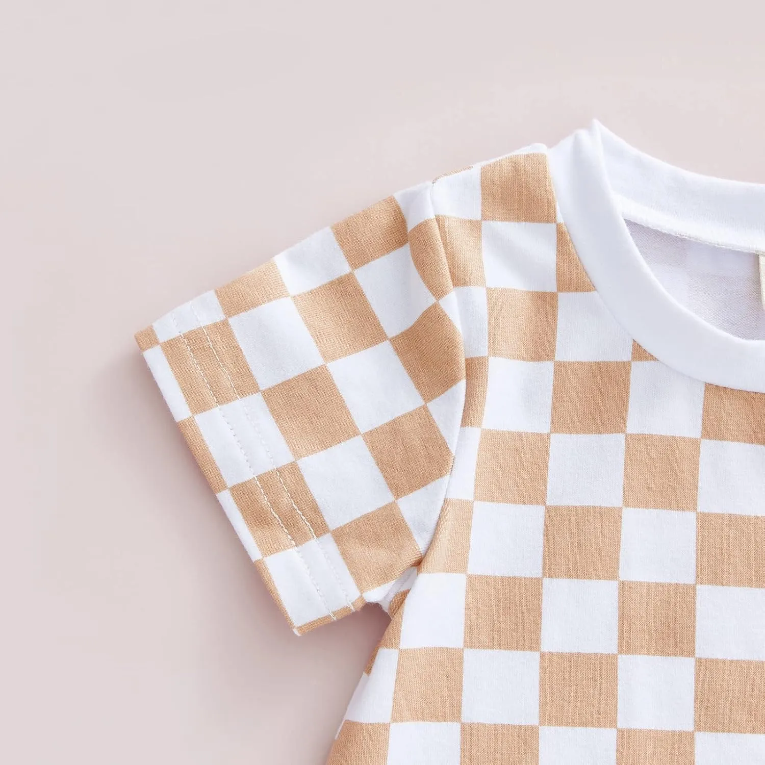 Baby Boy Neutral Checkerboard Oversized T Shirt Romper Shorts Jumpsuit Summer Outfit Trendy Clothes Cute Clothing