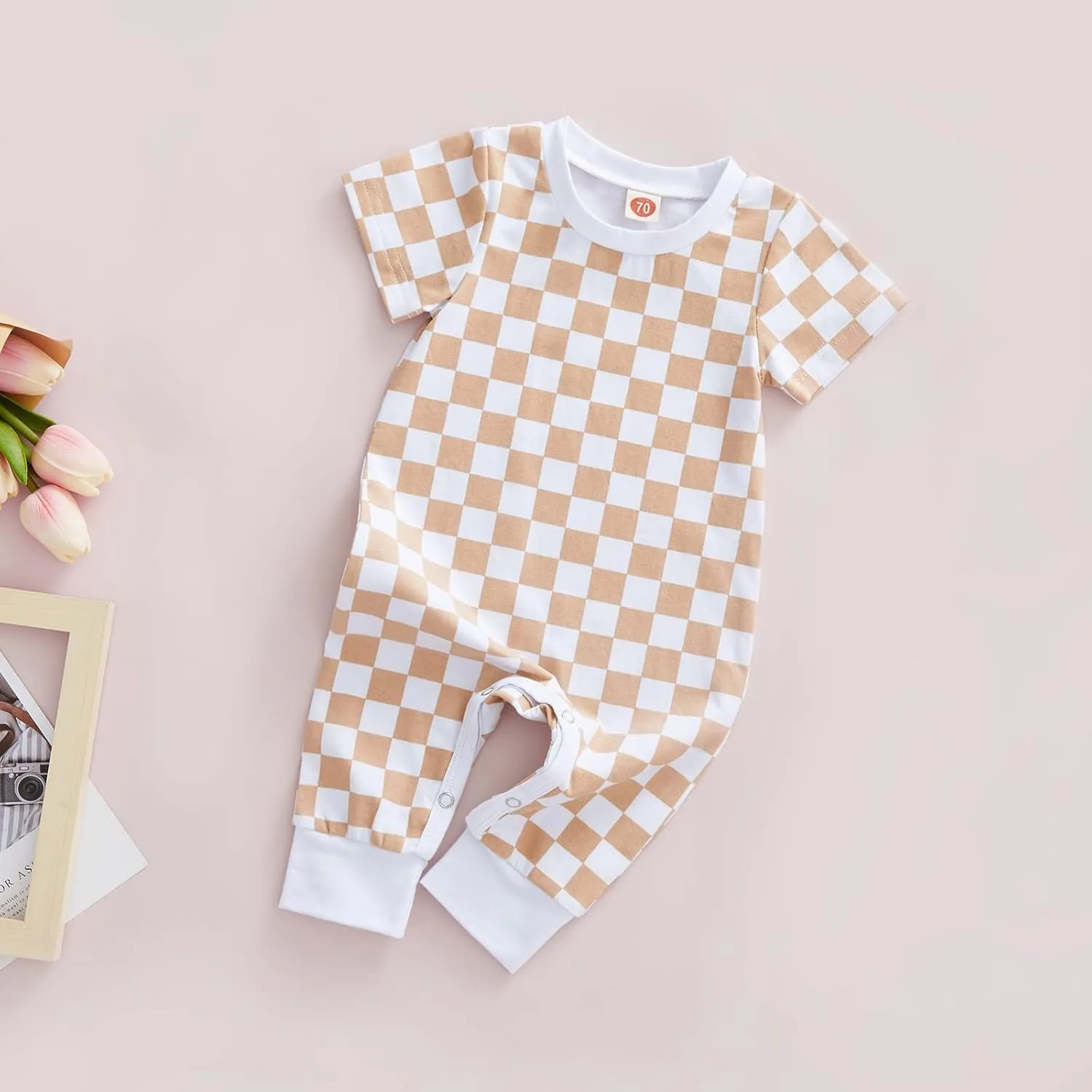 Baby Boy Neutral Checkerboard Oversized T Shirt Romper Shorts Jumpsuit Summer Outfit Trendy Clothes Cute Clothing