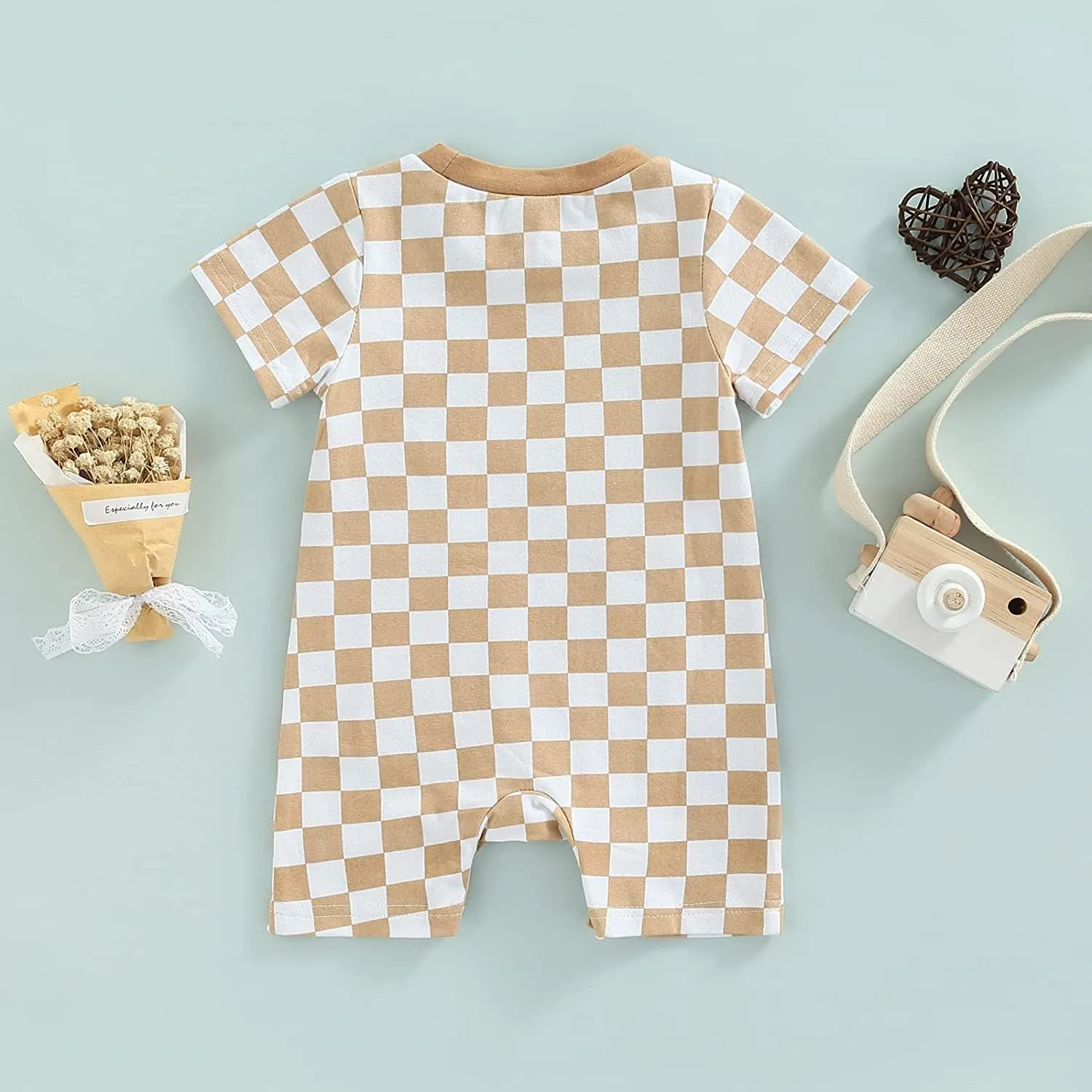 Baby Boy Neutral Checkerboard Oversized T Shirt Romper Shorts Jumpsuit Summer Outfit Trendy Clothes Cute Clothing