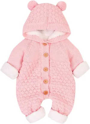 Baby Boys Girls Hooded Sweater Romper Cable Knit Long Sleeve Jumpsuit Infant Fleece Warm Sweaters Fall Winter Outfits