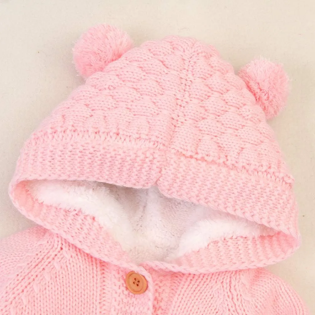 Baby Boys Girls Hooded Sweater Romper Cable Knit Long Sleeve Jumpsuit Infant Fleece Warm Sweaters Fall Winter Outfits