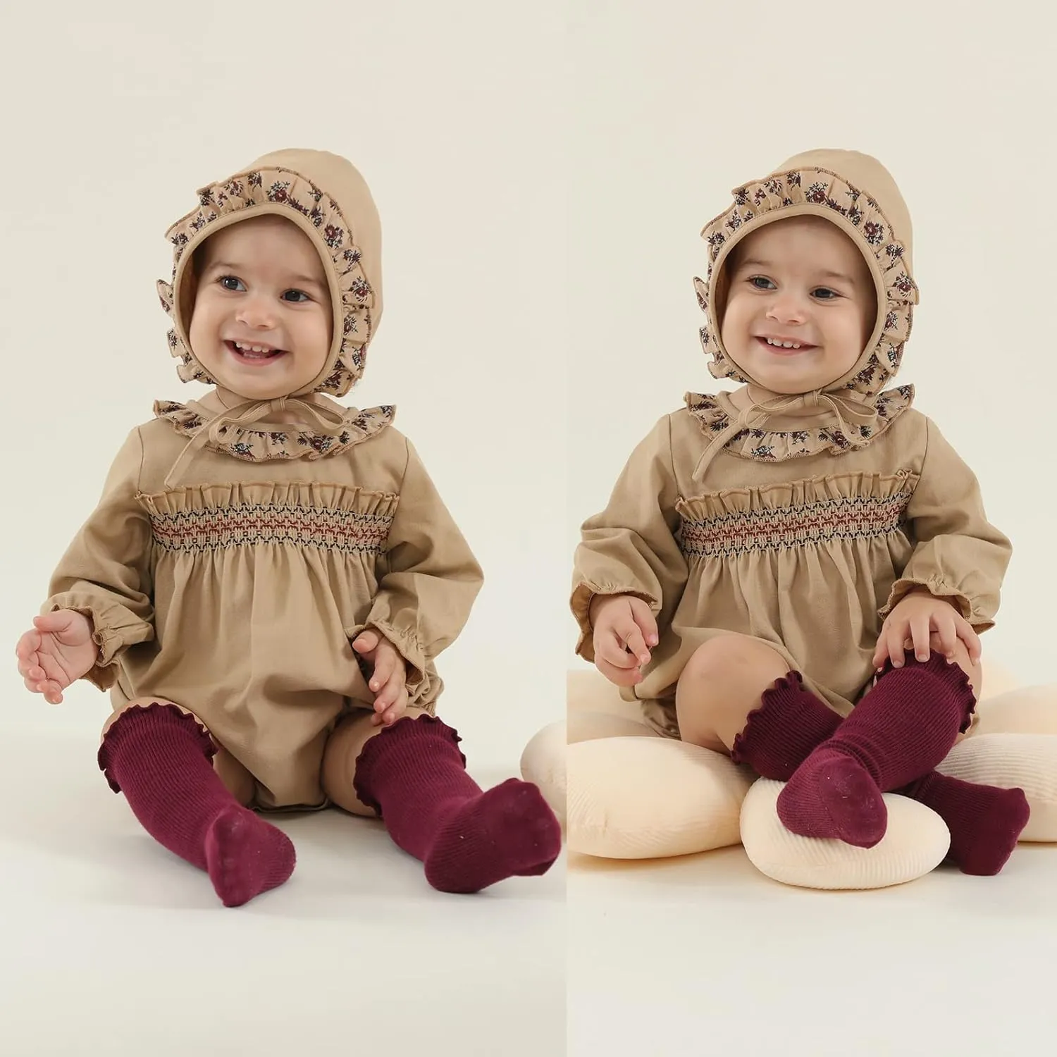 Baby Girl Clothes Long Sleeve Bubble Romper Spring Summer Toddler Girl Clothing with Bonnet