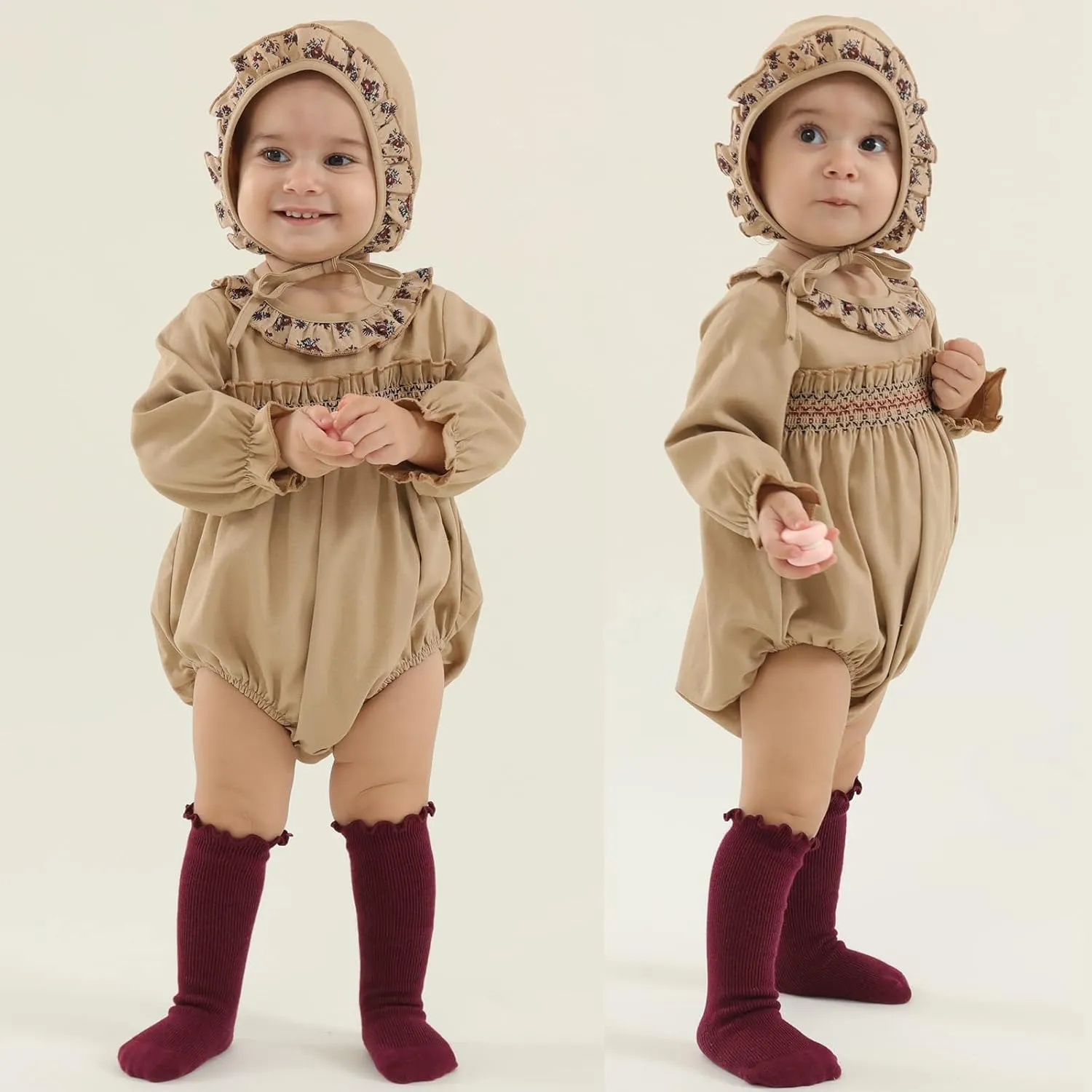 Baby Girl Clothes Long Sleeve Bubble Romper Spring Summer Toddler Girl Clothing with Bonnet