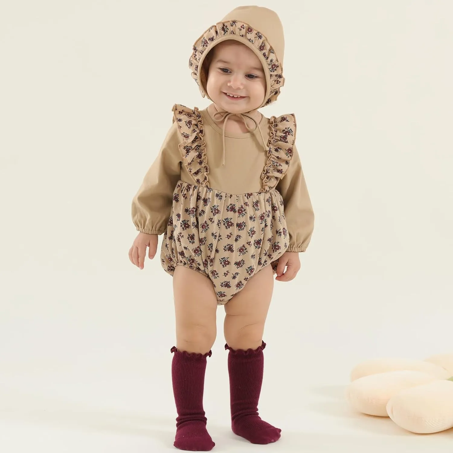 Baby Girl Clothes Long Sleeve Bubble Romper Spring Summer Toddler Girl Clothing with Bonnet