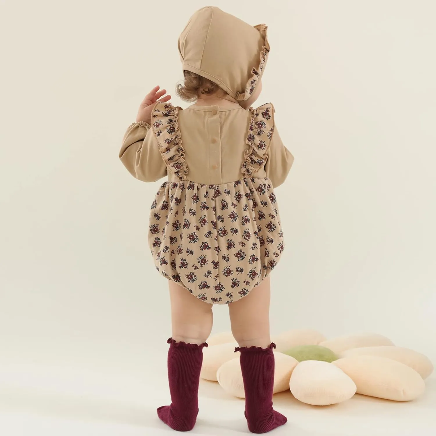 Baby Girl Clothes Long Sleeve Bubble Romper Spring Summer Toddler Girl Clothing with Bonnet