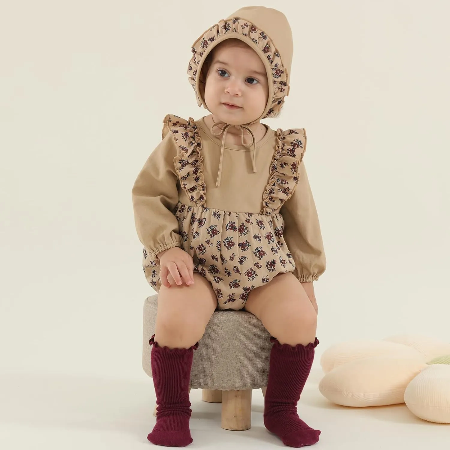 Baby Girl Clothes Long Sleeve Bubble Romper Spring Summer Toddler Girl Clothing with Bonnet