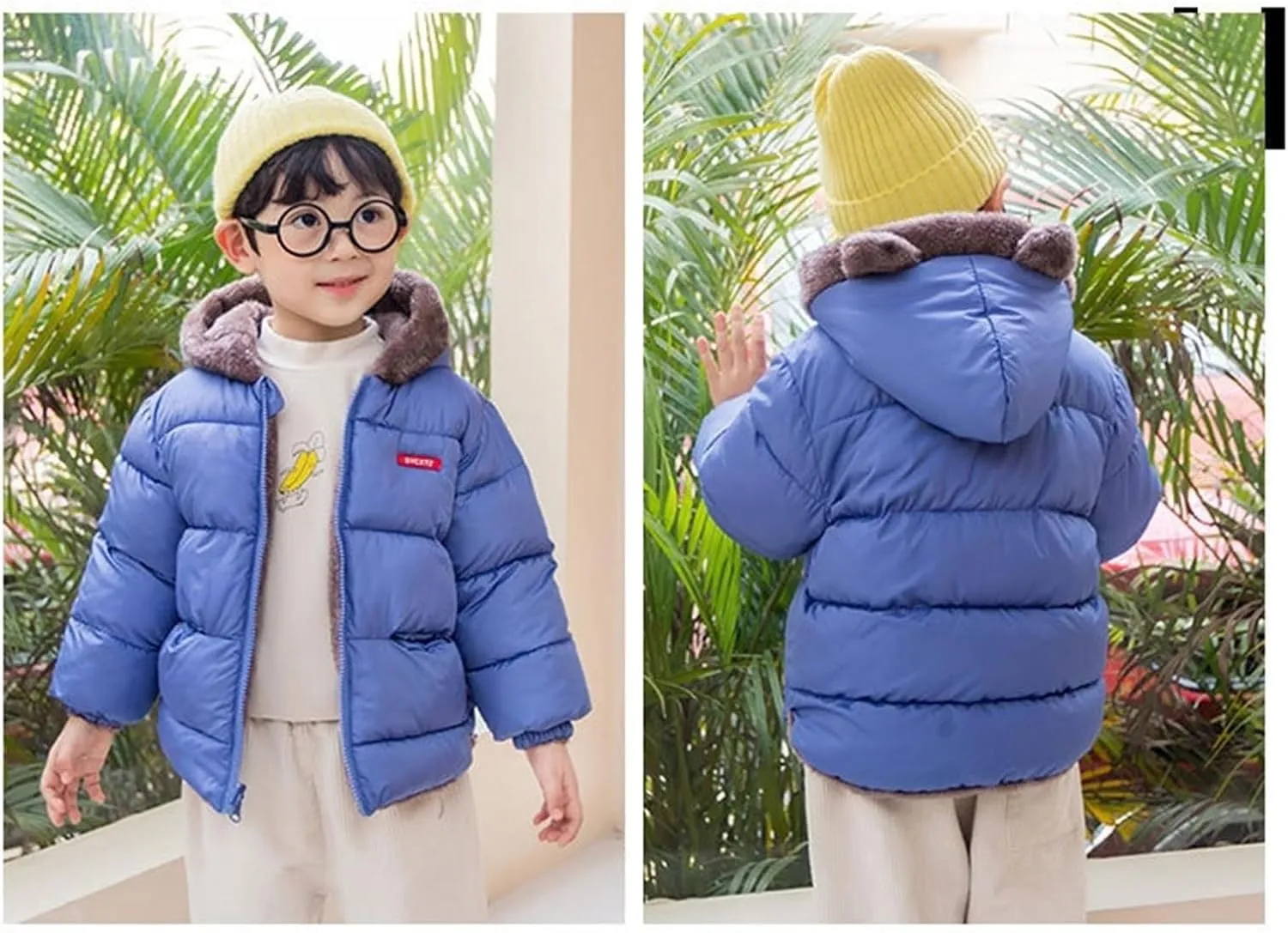 Baby Kids Boys Girls Winter Coats Hoods Light Puffer Down Jacket Outwear Windproof Hooded Outwear Bear Ears Clothing