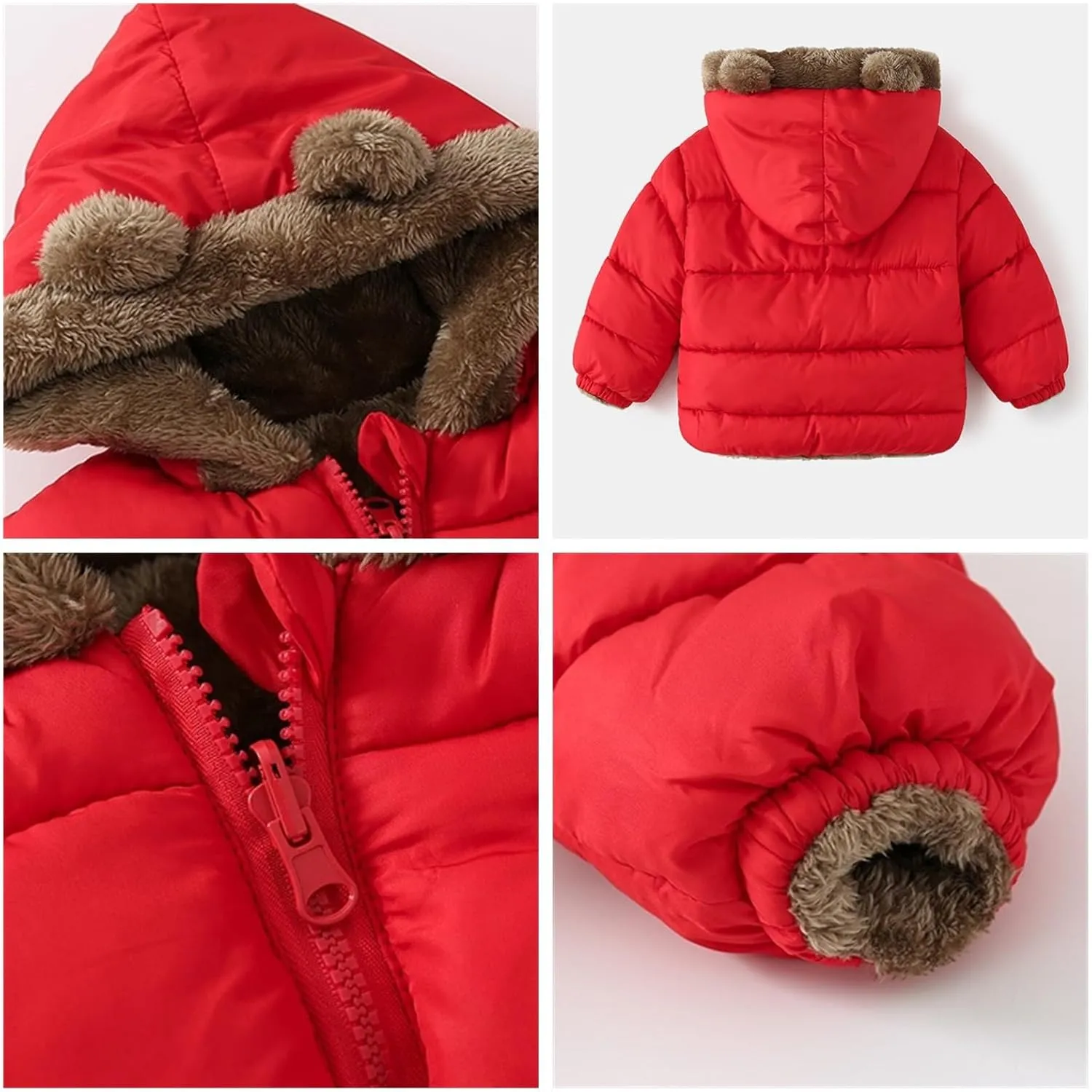 Baby Kids Boys Girls Winter Coats Hoods Light Puffer Down Jacket Outwear Windproof Hooded Outwear Bear Ears Clothing