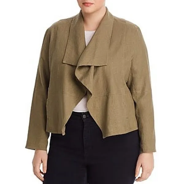 Bagatelle Womens Plus Wide Lapel Drape Front Linen Jacket