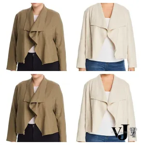 Bagatelle Womens Plus Wide Lapel Drape Front Linen Jacket