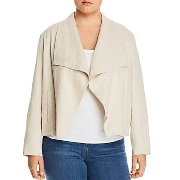Bagatelle Womens Plus Wide Lapel Drape Front Linen Jacket