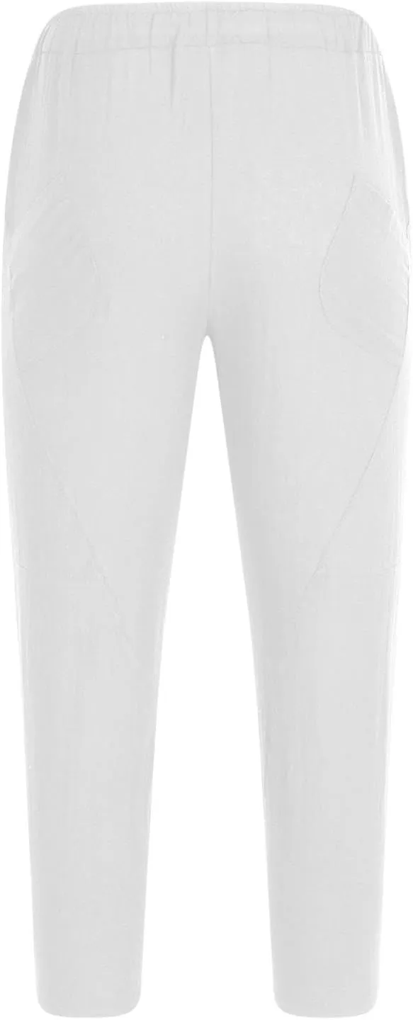 Baggy Pants for Men Trendy Cotton Linen Summer Beach Pants Casual Loose Lounge Cropped Harem Trousers with Pockets