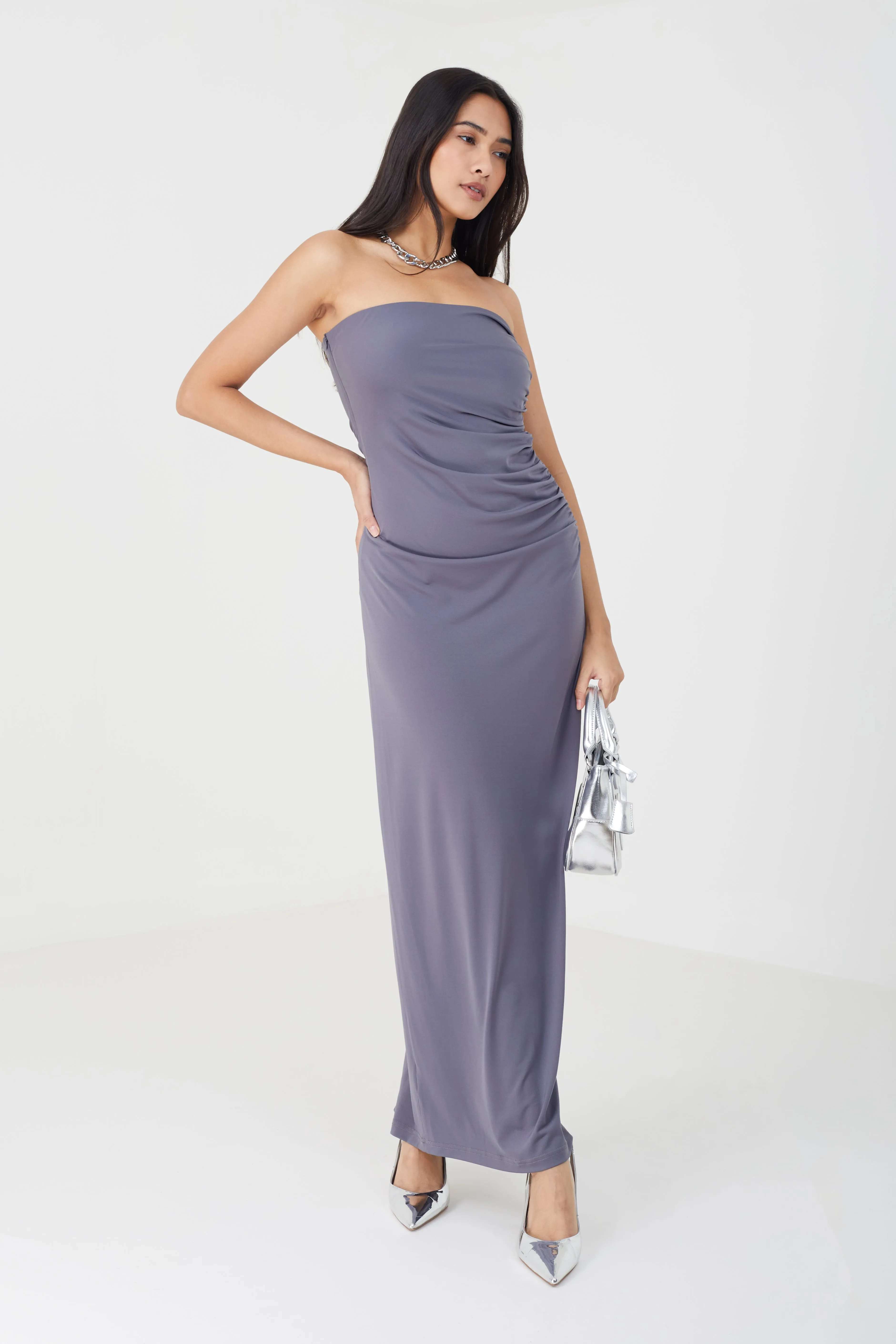 BANDEAU MAXI DRESS WITH RUCHING