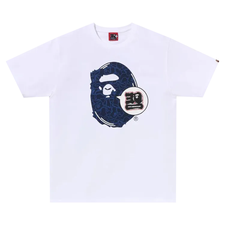 BAPE 30th Anniversary Ape Head 'White/Navy' T-Shirt, White