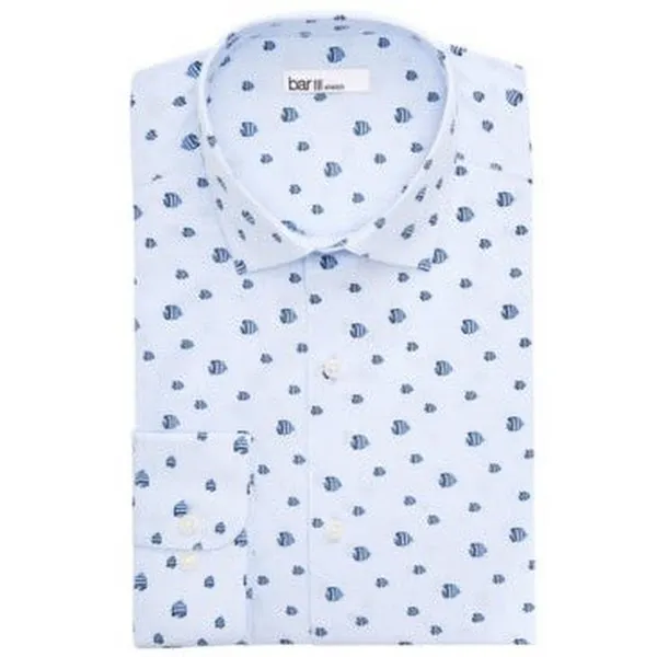 Bar III Dress Shirt Fish Print Slim Fit 17-17 1/2, Blue, Size XL